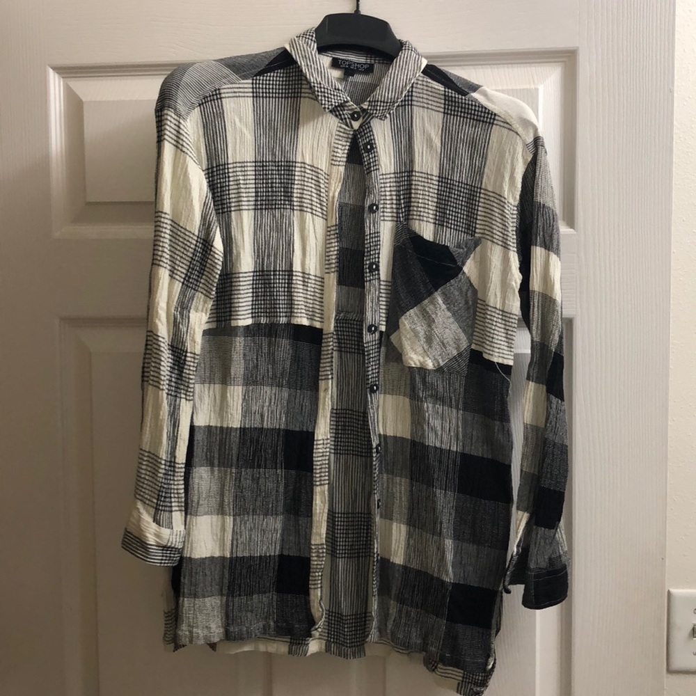 Topshop Black & White Check Button Down Shirt